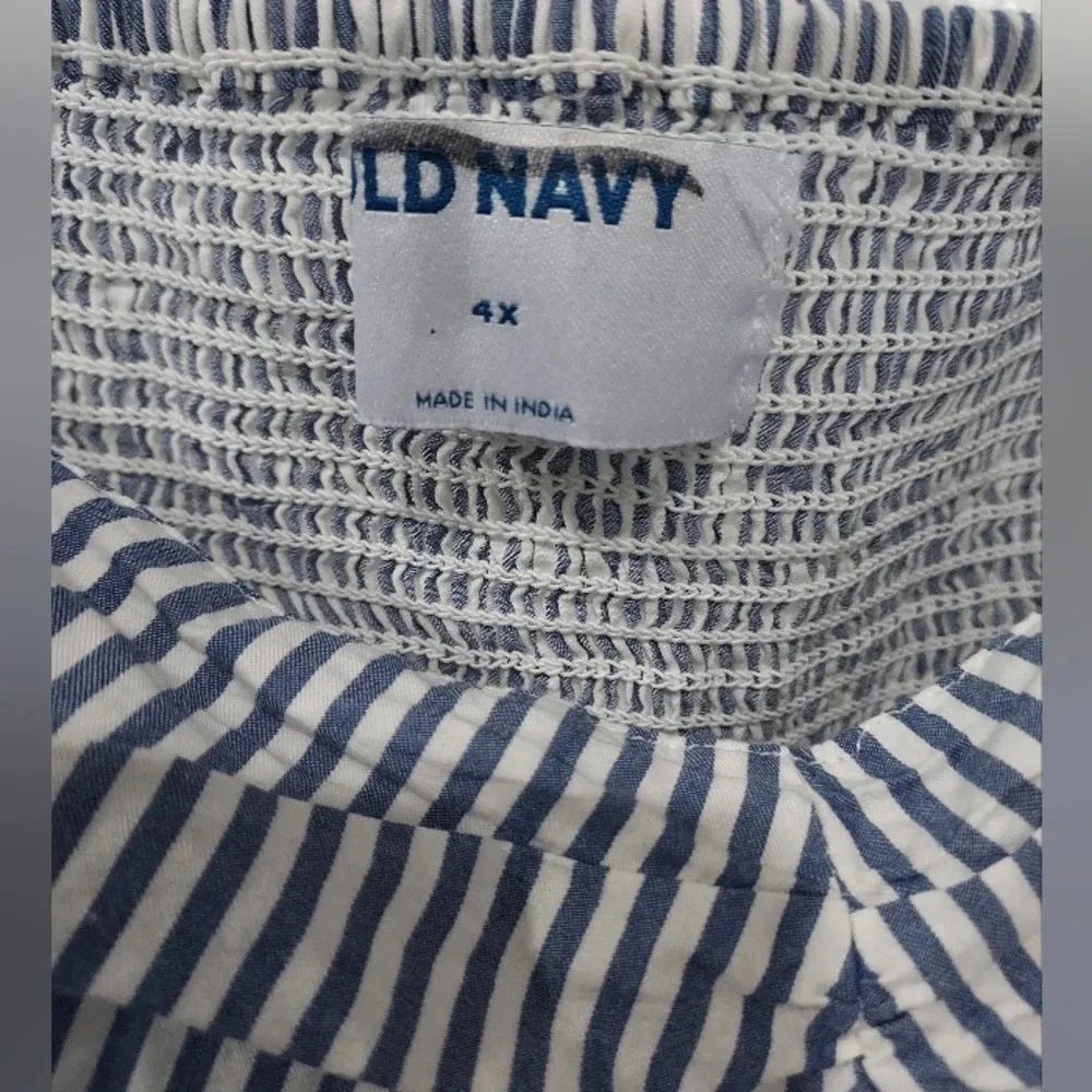 NWOT Old Navy Blue and White Striped Puff Sleeve Babydoll Blouse in Size 4X